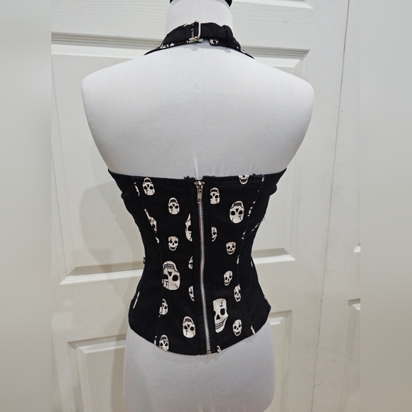 ~SOLD~ Hot Topic Vintage Rare Tripp Royal Bones Black White Skull Corset Top - Picture 4 of 8